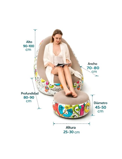 Sillón Inflable Con Puf Diseño Graffiti Cómodo Para Interior
