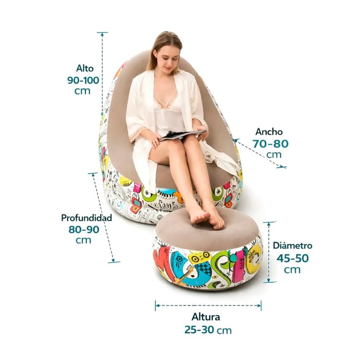 Sillón Inflable Con Puf Diseño Graffiti Cómodo Para Interior