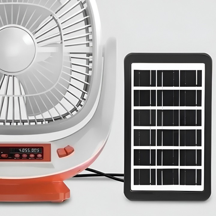 Ventilador Solar Recargable 8p Parlante Bluetooth Y Luces