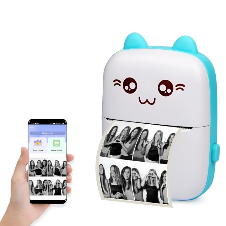 Mini Impresora Térmica Portátil Bluetooth Gato 10 Rollos