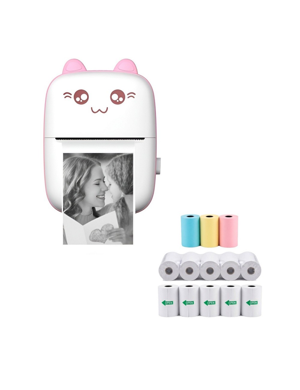 Mini Impresora Térmica Portátil Bluetooth Gato 10 Rollos