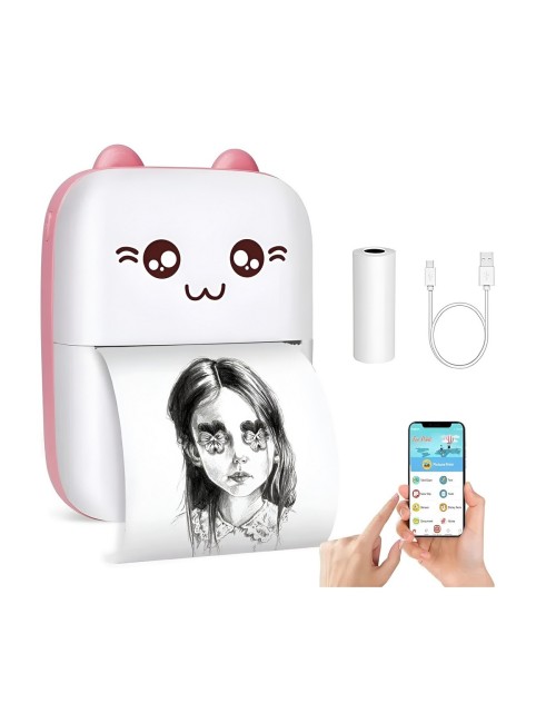 Mini Impresora Térmica Portátil Bluetooth Gato 10 Rollos