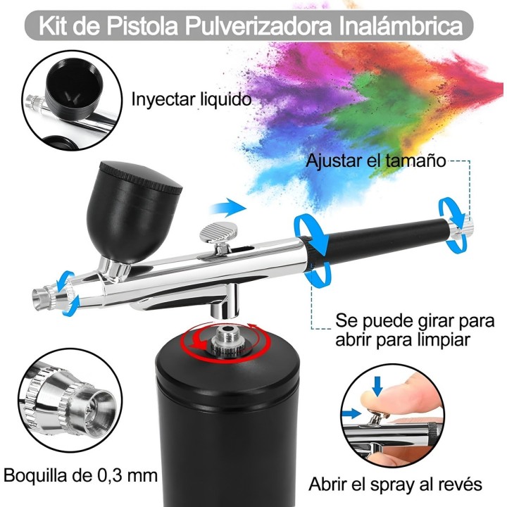 Aerógrafo Inalámbrico Portátil Recargable 32 Psi Multiusos