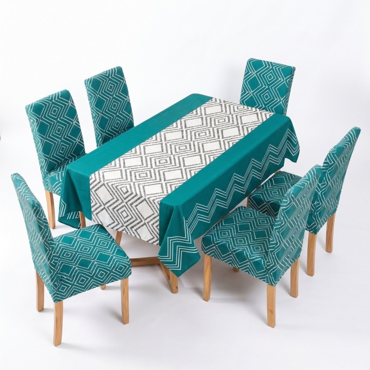 Set Mantel Antimanchas 140x220 + 6 Forros Sillas Elásticos