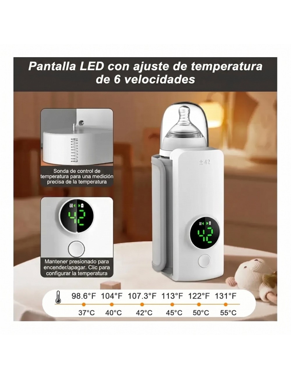 Calentador De Biberones Portátil Usb Digital Carga Rápida