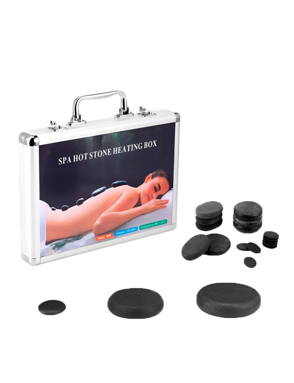 Kit 16 Piedras Volcánicas Masaje Spa Maletín Calentador 110v