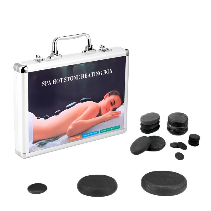 Kit 16 Piedras Volcánicas Masaje Spa Maletín Calentador 110v