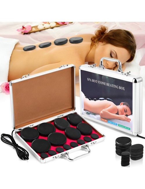 Kit 16 Piedras Volcánicas Masaje Spa Maletín Calentador 110v
