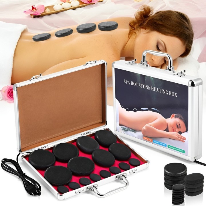 Kit 16 Piedras Volcánicas Masaje Spa Maletín Calentador 110v