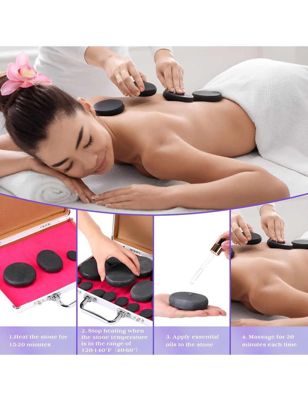 Kit 16 Piedras Volcánicas Masaje Spa Maletín Calentador 110v