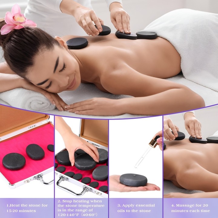 Kit 16 Piedras Volcánicas Masaje Spa Maletín Calentador 110v