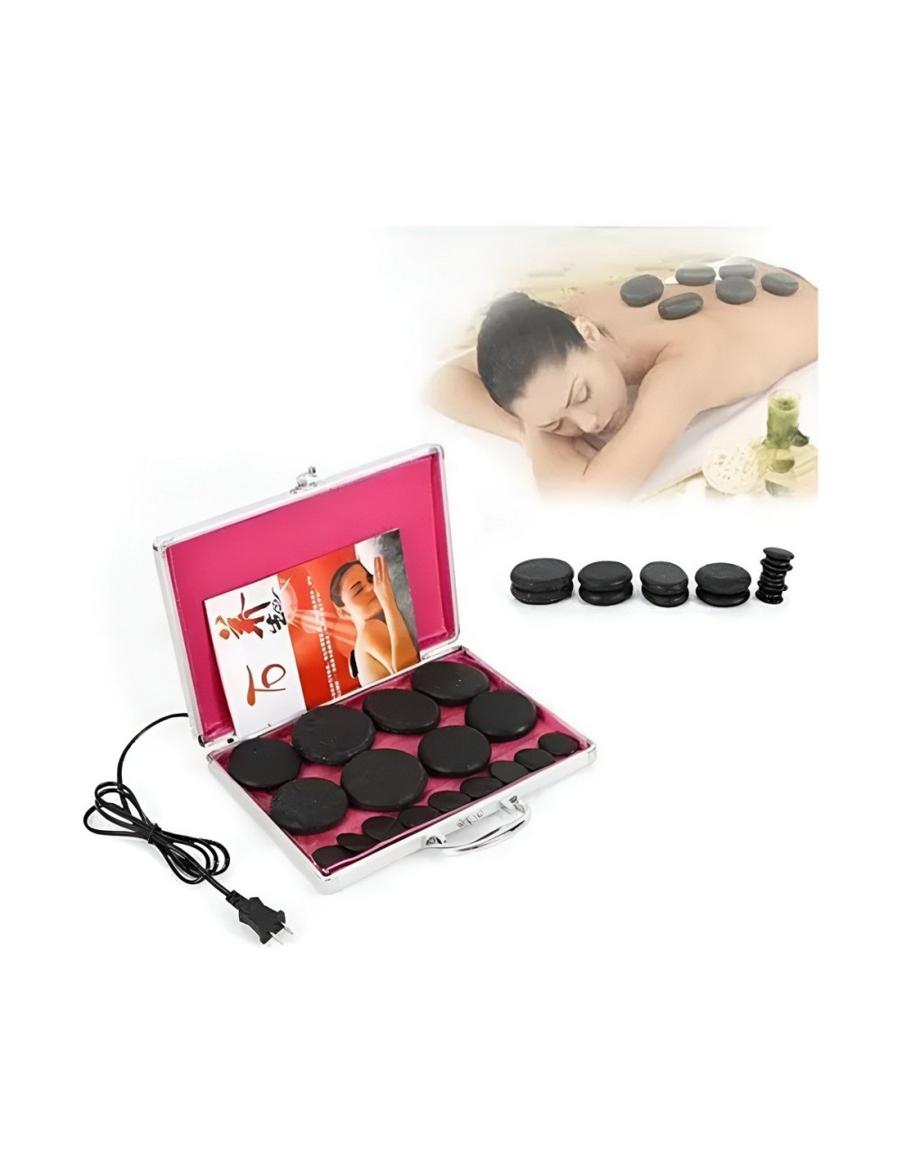 Kit 16 Piedras Volcánicas Masaje Spa Maletín Calentador 110v