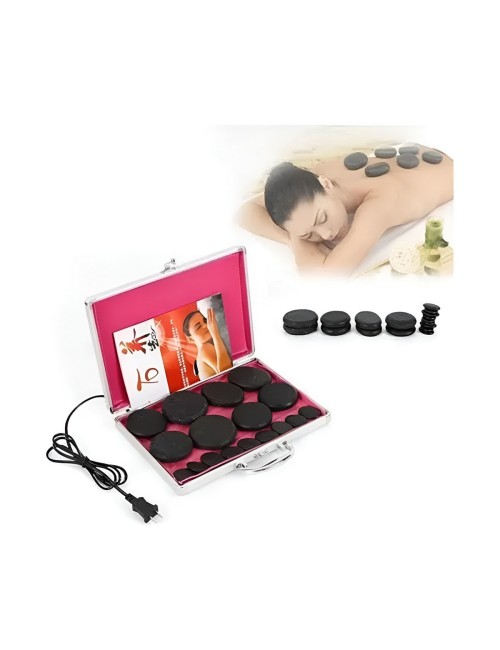 Kit 16 Piedras Volcánicas Masaje Spa Maletín Calentador 110v