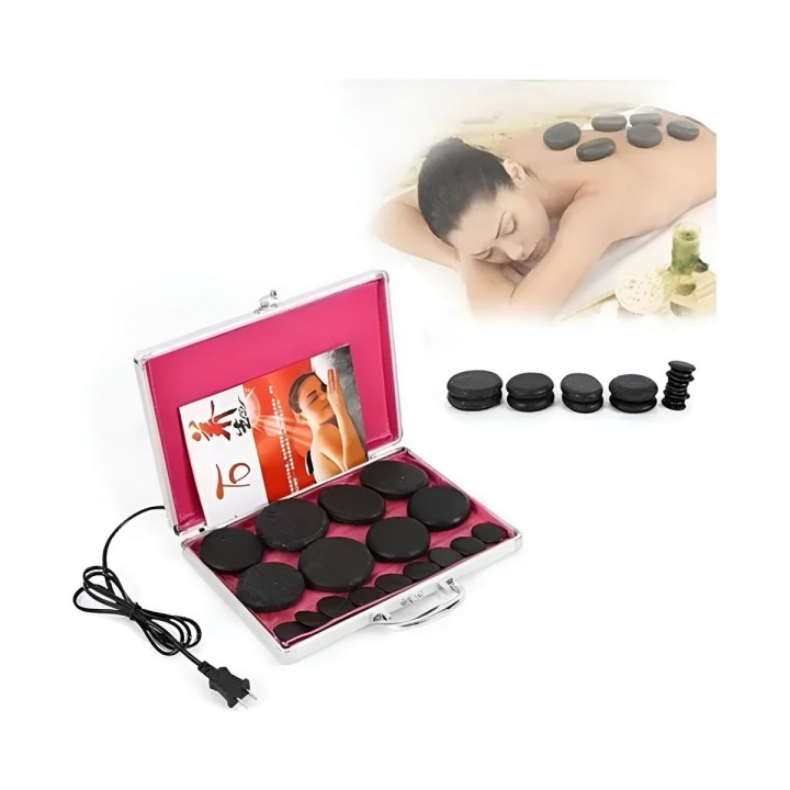 Kit 16 Piedras Volcánicas Masaje Spa Maletín Calentador 110v