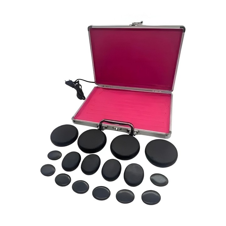 Kit 16 Piedras Volcánicas Masaje Spa Maletín Calentador 110v