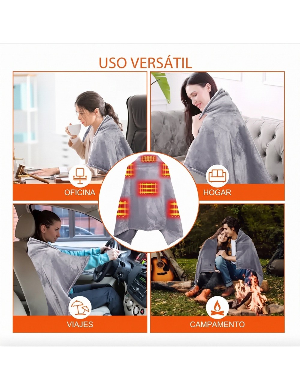 Manta Térmica Eléctrica Portátil 8 Zonas Calor Usb