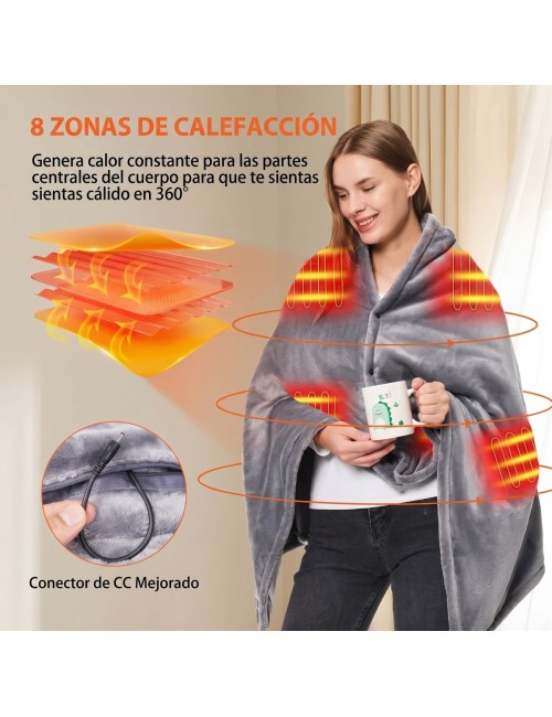 Manta Térmica Eléctrica Portátil 8 Zonas Calor Usb