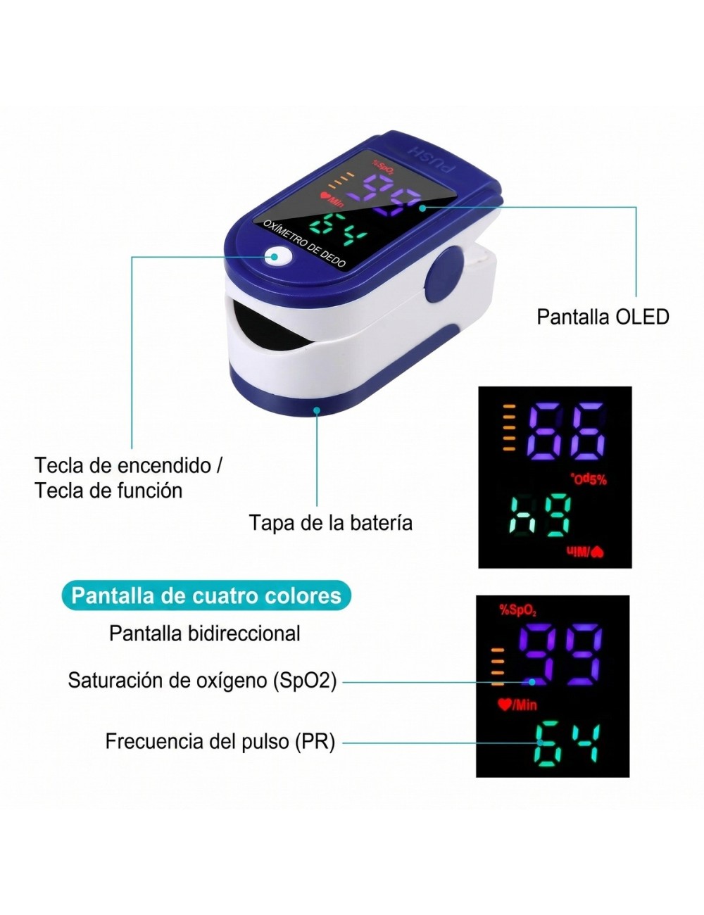 Oxímetro De Pulso Saturómetro Digital De Dedo Pantalla Oled