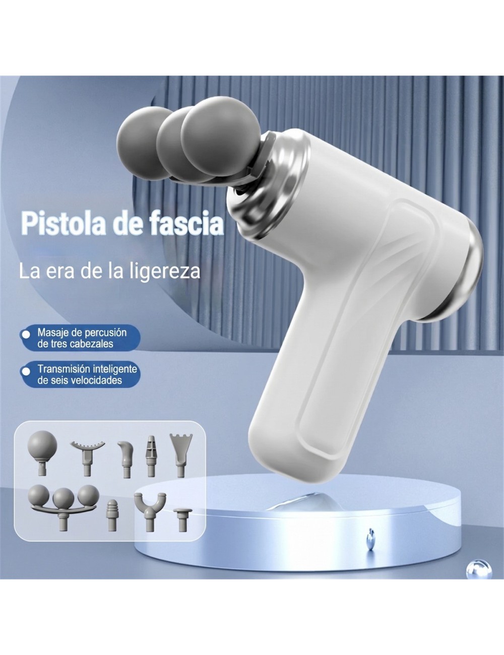 Pistola Masajeadora Muscular Triple Cabezal Fascia 6 Niveles