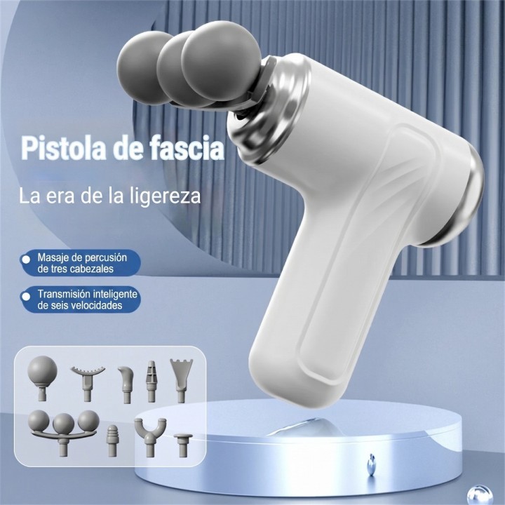 Pistola Masajeadora Muscular Triple Cabezal Fascia 6 Niveles