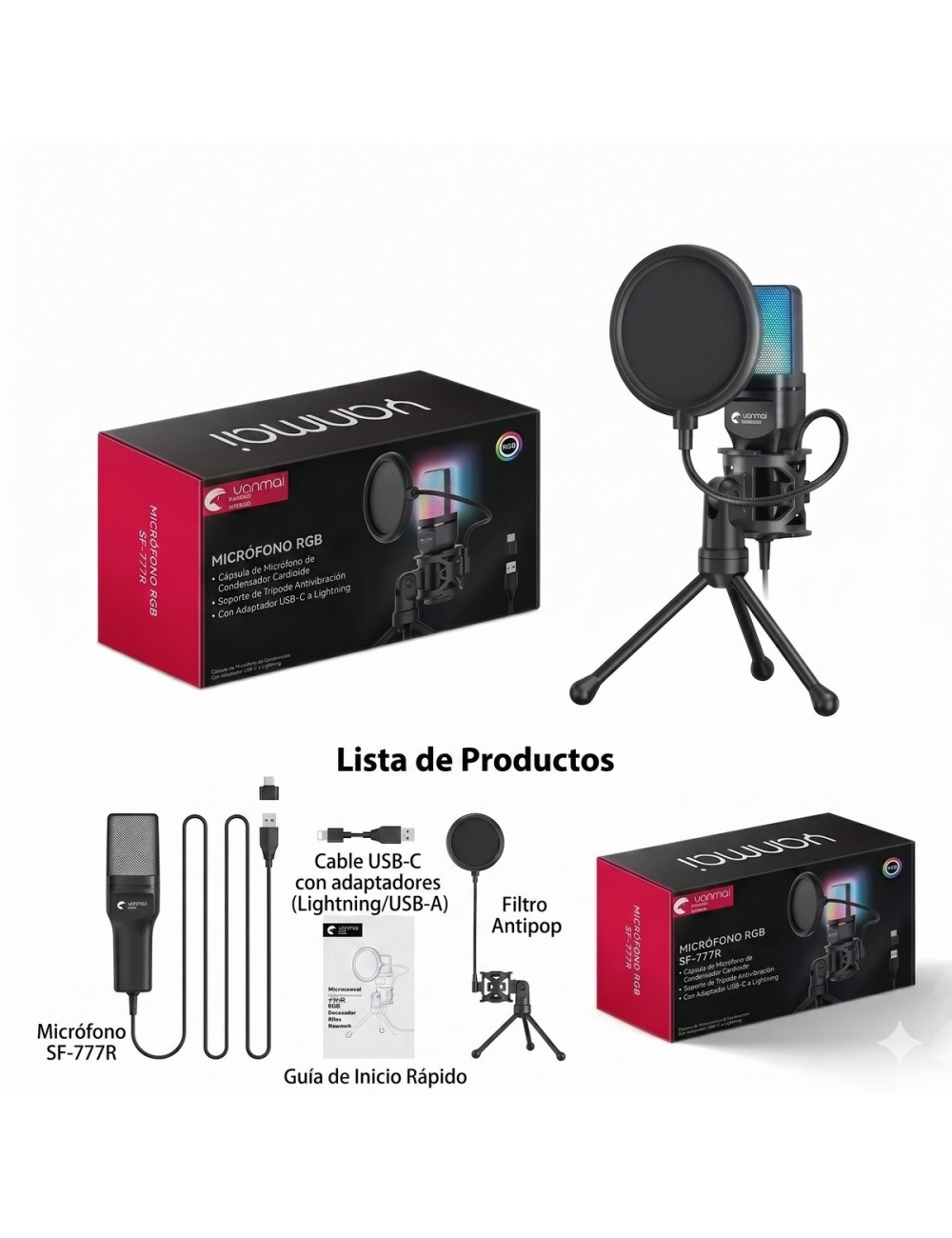 Micrófono Gamer Yanmai Sf-777r Rgb Usb Pc Condensador Pop
