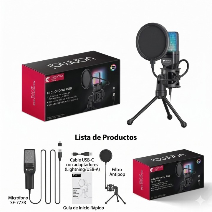 Micrófono Gamer Yanmai Sf-777r Rgb Usb Pc Condensador Pop