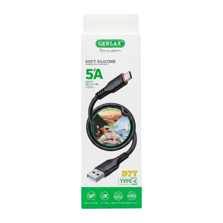 Cable Tipo C D7t 5a Silicona Suave 1m Carga Rápida