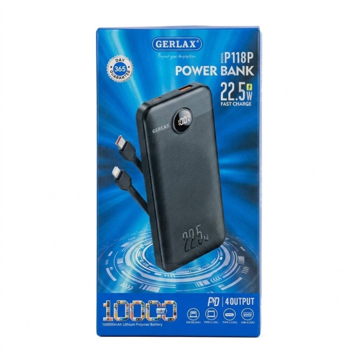 Power Bank P118p 10000mah 22.5w Cables Incorporados