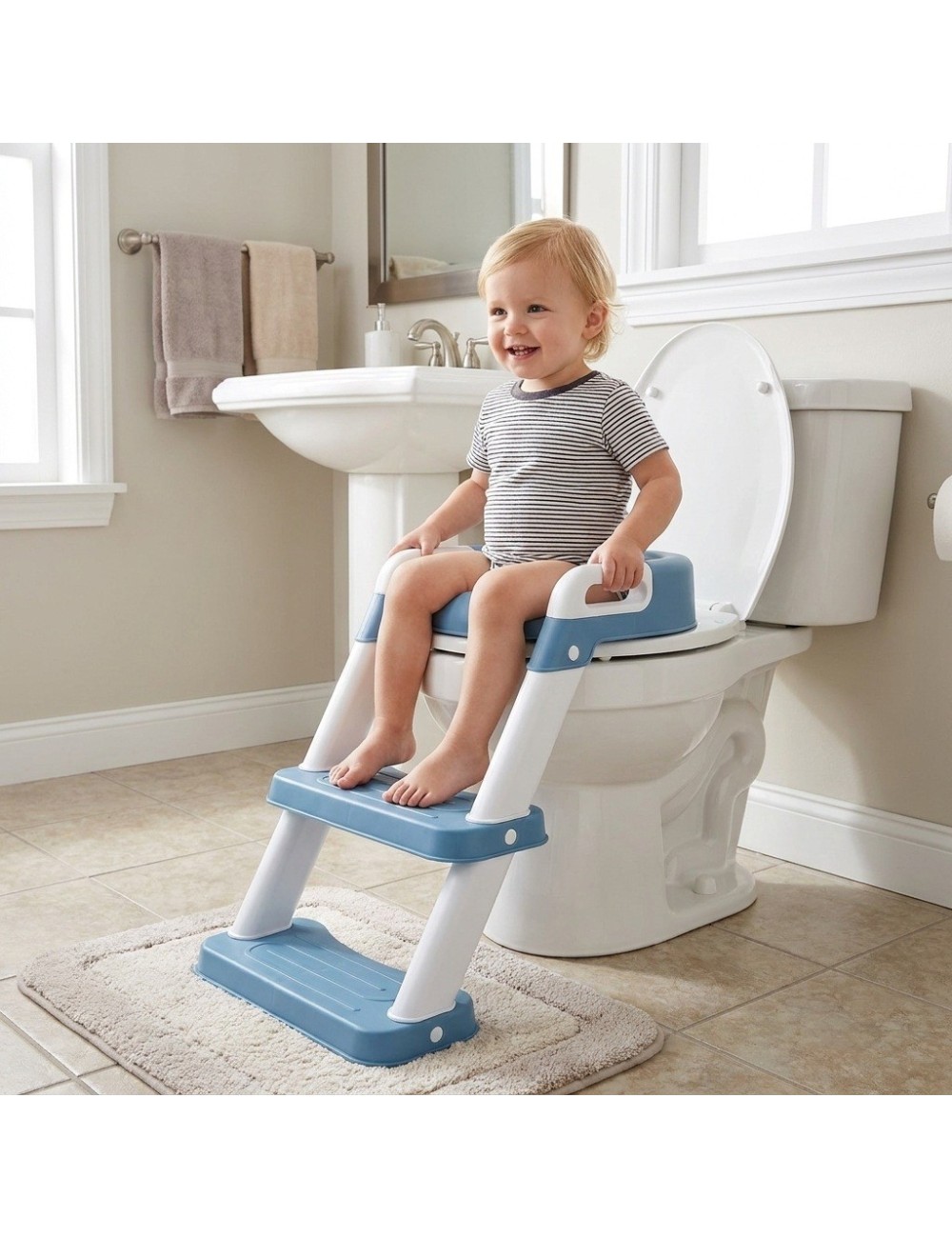 Asiento Reductor Baño Bebé Con Escalera Plegable Y Manijas