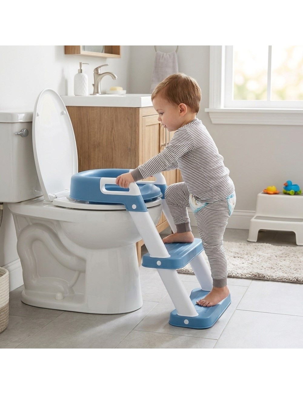 Asiento Reductor Baño Bebé Con Escalera Plegable Y Manijas