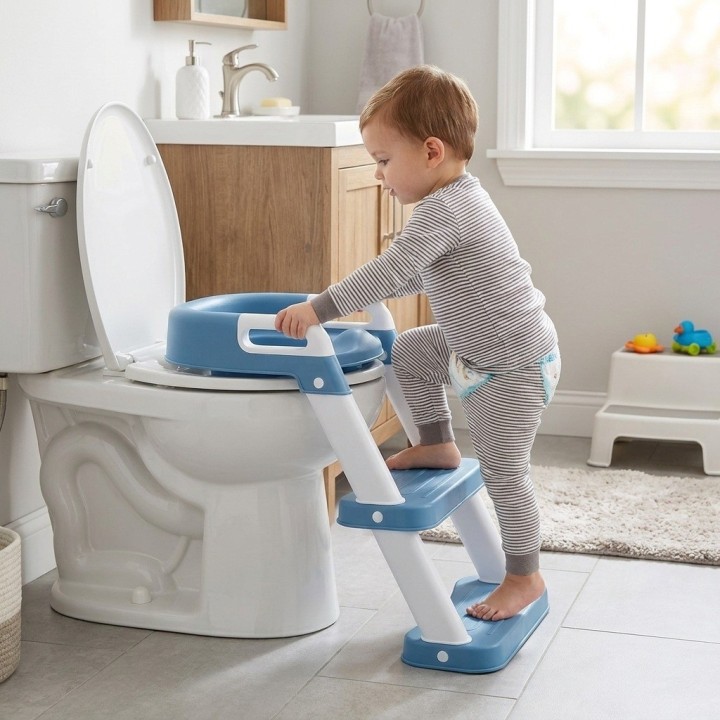 Asiento Reductor Baño Bebé Con Escalera Plegable Y Manijas