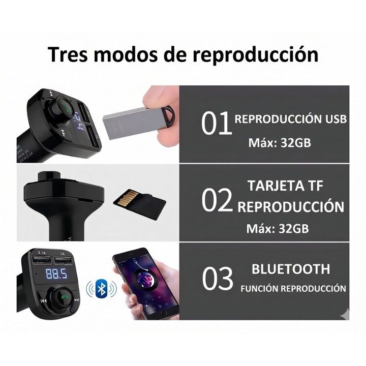 Transmisor Bluetooth Fm Carro Manos Libres Af-x8 Dual Usb