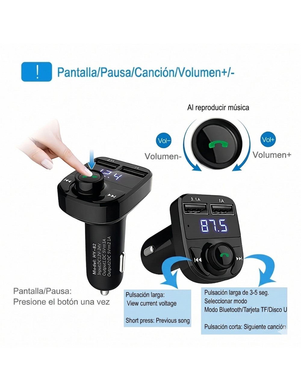 Transmisor Bluetooth Fm Carro Manos Libres Af-x8 Dual Usb