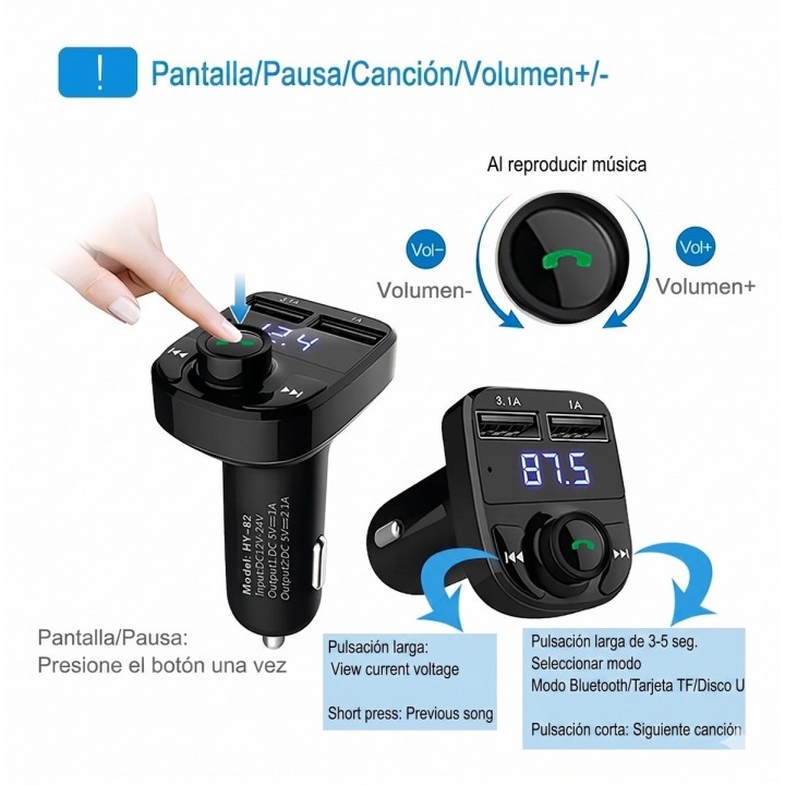 Transmisor Bluetooth Fm Carro Manos Libres Af-x8 Dual Usb