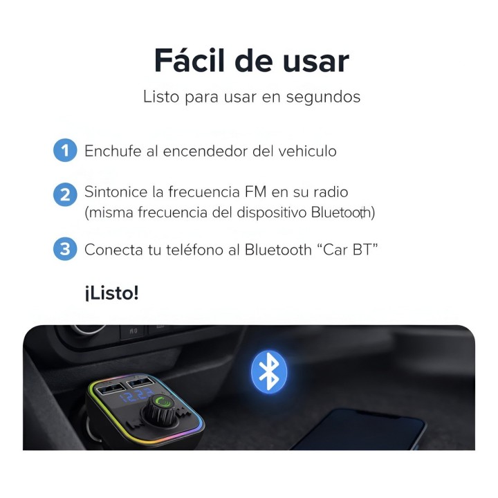 Transmisor Fm Bluetooth 5.0 Carro Manos Libres Af-41 Led