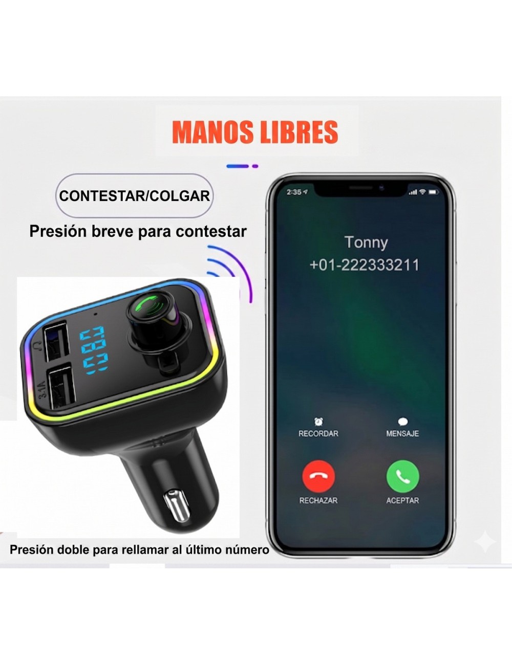 Transmisor Fm Bluetooth 5.0 Carro Manos Libres Af-41 Led