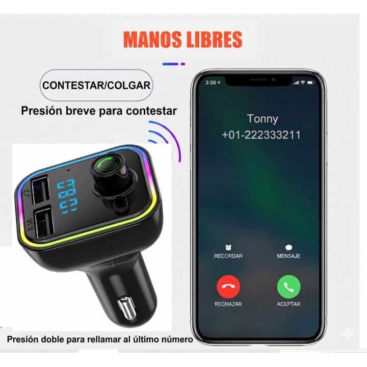 Transmisor Fm Bluetooth 5.0 Carro Manos Libres Af-41 Led