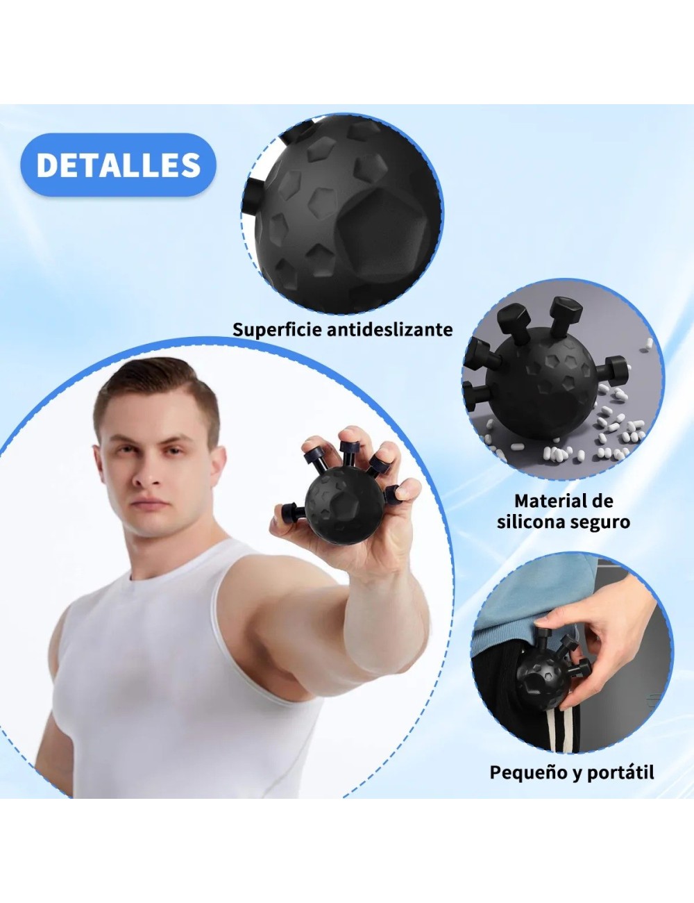 Ejercitador Mano Fortalecedor Agarre Antiestrés Silicona