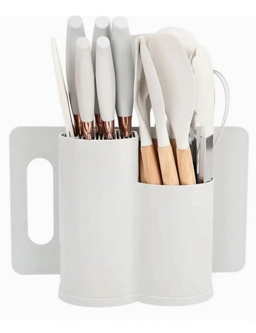 Set Utensilios Cocina 19 Pzas Silicona Cuchillos Tabla Base