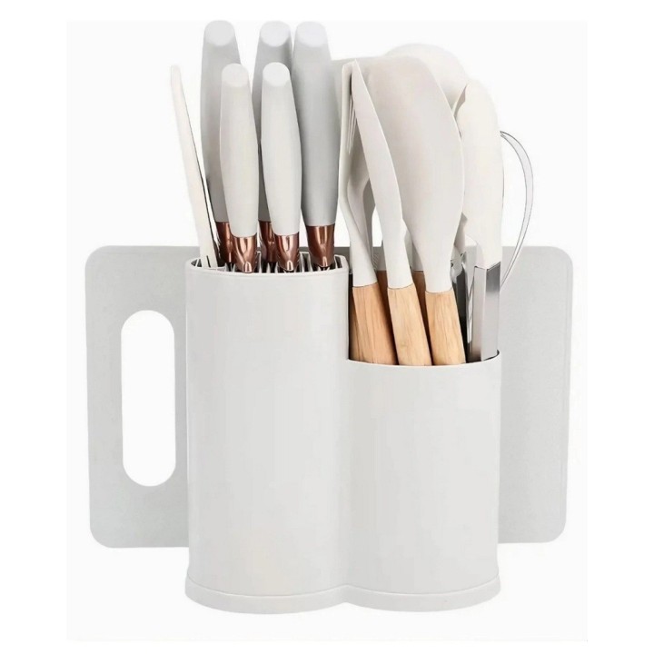 Set Utensilios Cocina 19 Pzas Silicona Cuchillos Tabla Base