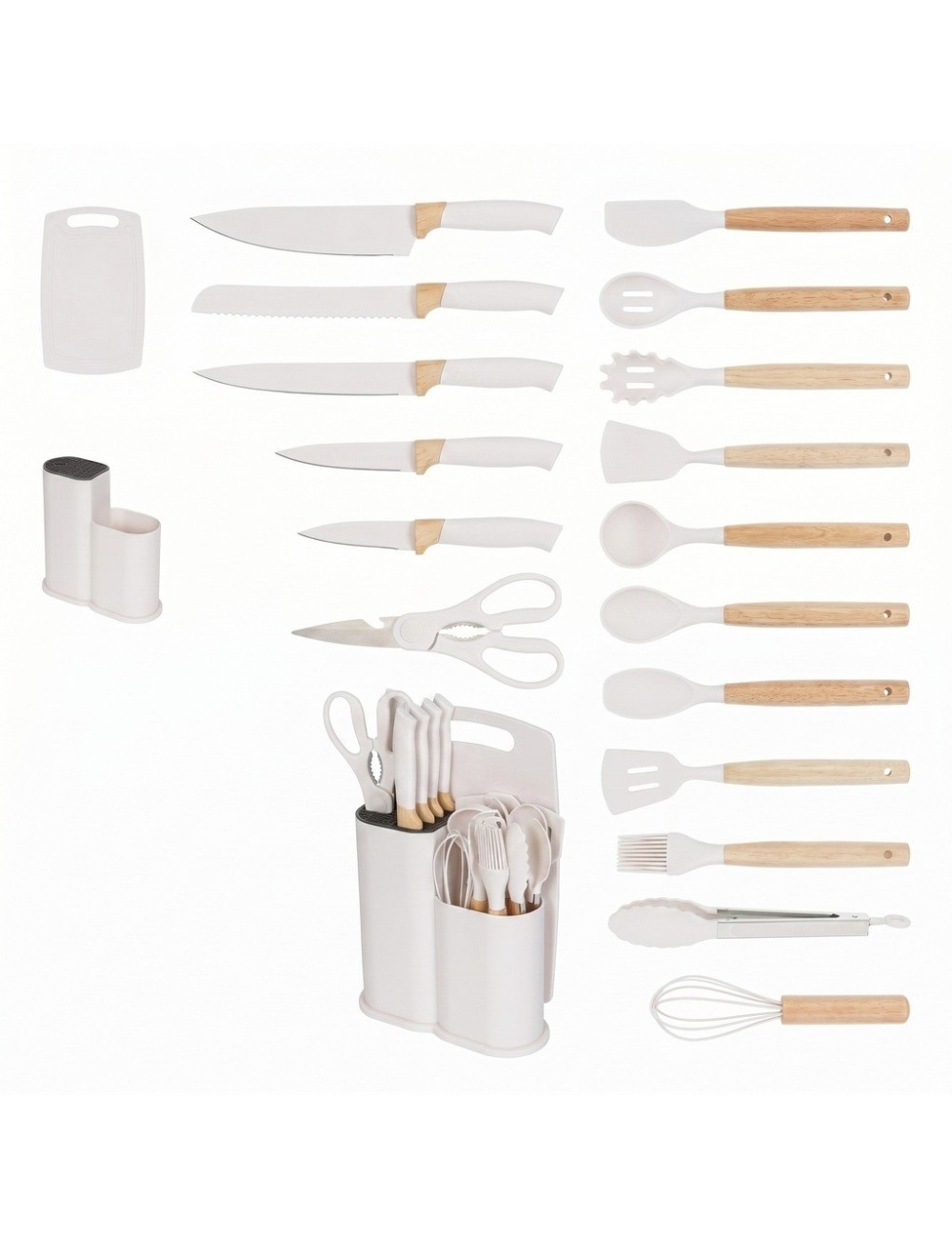Set Utensilios Cocina 19 Pzas Silicona Cuchillos Tabla Base