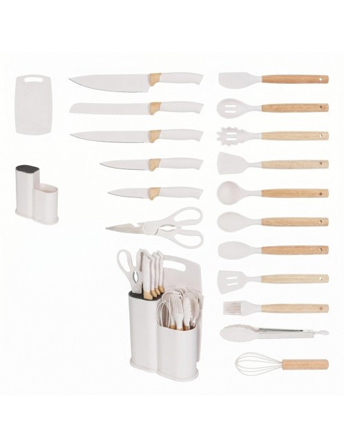 Set Utensilios Cocina 19 Pzas Silicona Cuchillos Tabla Base