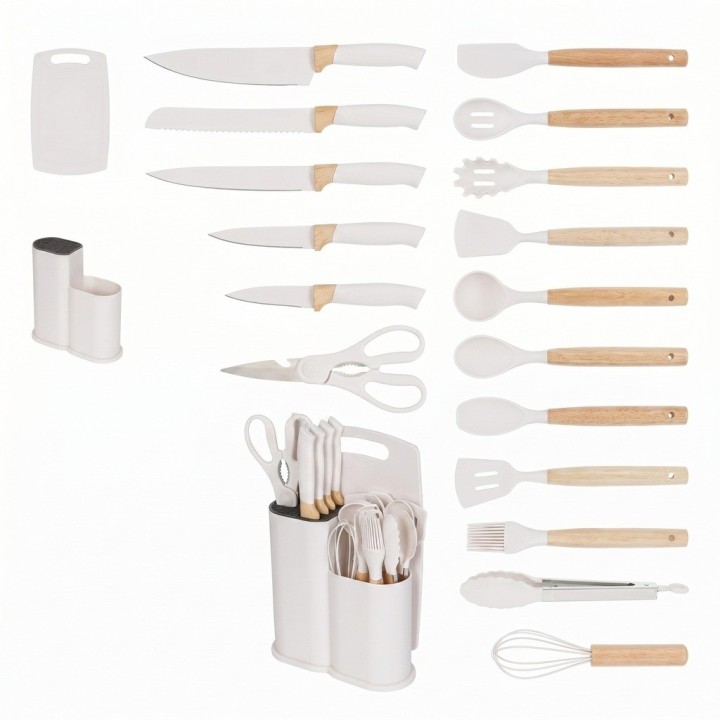 Set Utensilios Cocina 19 Pzas Silicona Cuchillos Tabla Base