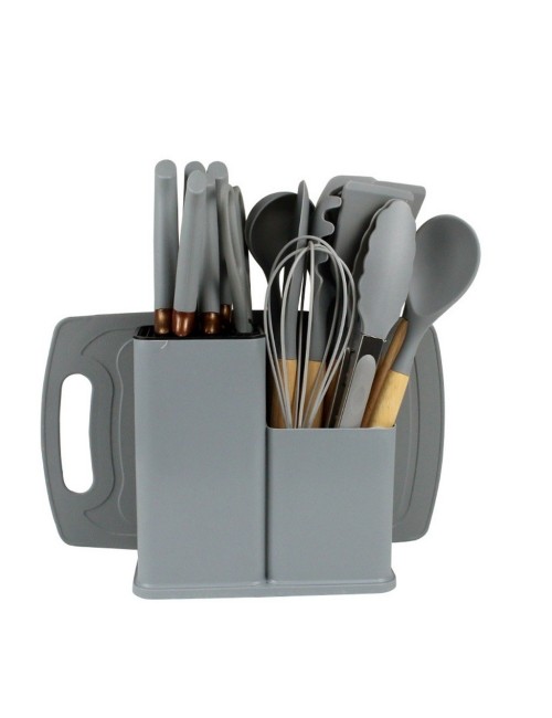 Set Utensilios Cocina 19 Pzas Silicona Cuchillos Tabla Base