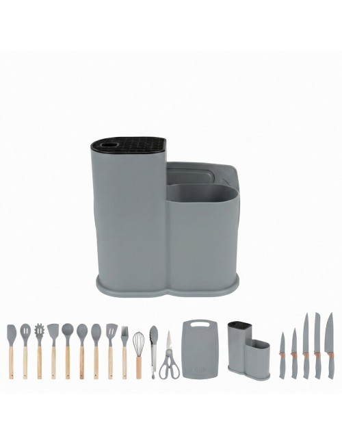 Set Utensilios Cocina 19 Pzas Silicona Cuchillos Tabla Base