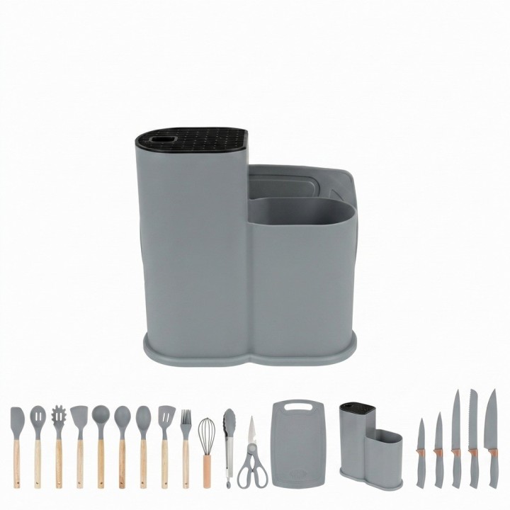 Set Utensilios Cocina 19 Pzas Silicona Cuchillos Tabla Base