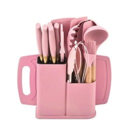 Set Utensilios Cocina 19 Pzas Silicona Cuchillos Tabla Base