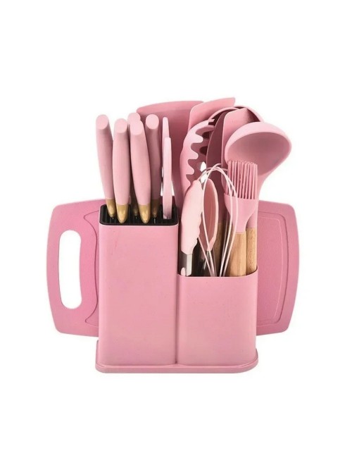 Set Utensilios Cocina 19 Pzas Silicona Cuchillos Tabla Base