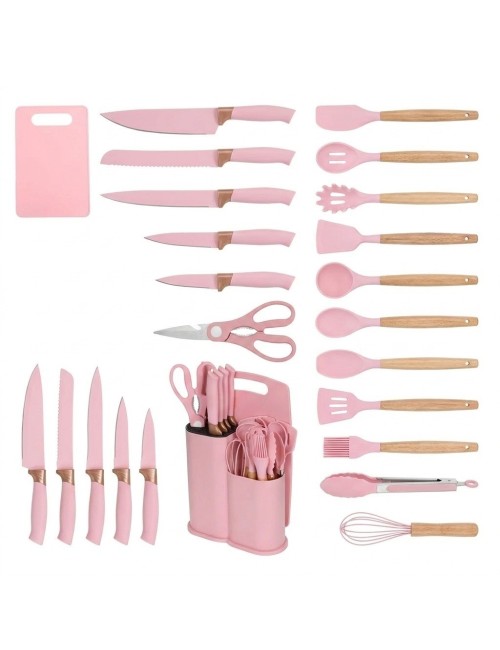 Set Utensilios Cocina 19 Pzas Silicona Cuchillos Tabla Base