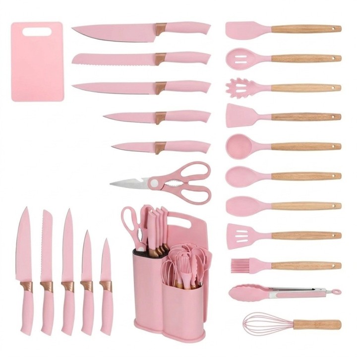 Set Utensilios Cocina 19 Pzas Silicona Cuchillos Tabla Base